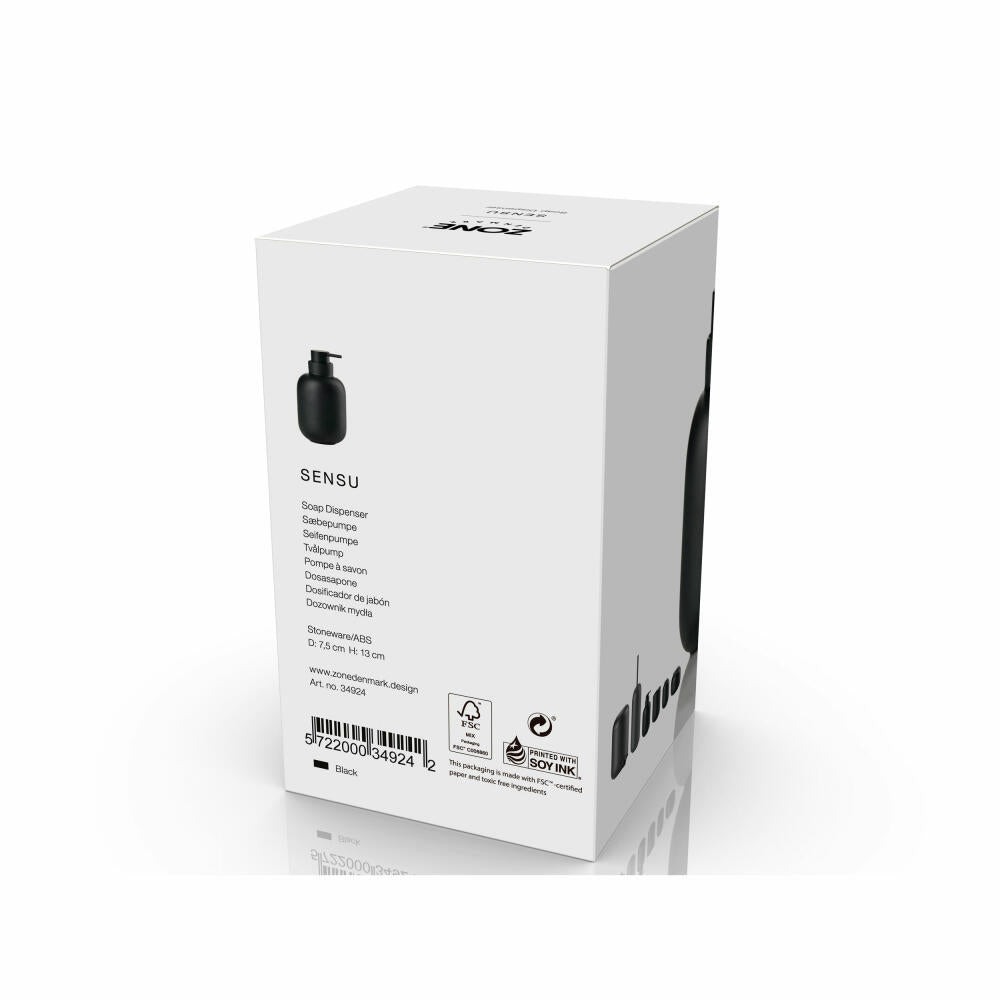 Zone Denmark Seifenspender Sensu Black, Steinzeug, ABS, Schwarz, 300 ml, 34924