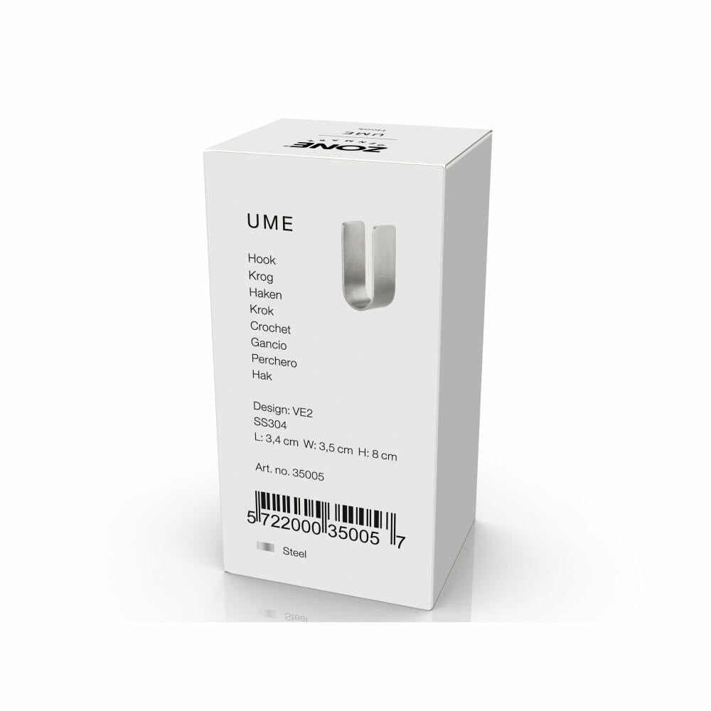 Zone Denmark Haken Ume Steel, Handtuchhaken, Aufhängung, Edelstahl, Silberfarben, 35005
