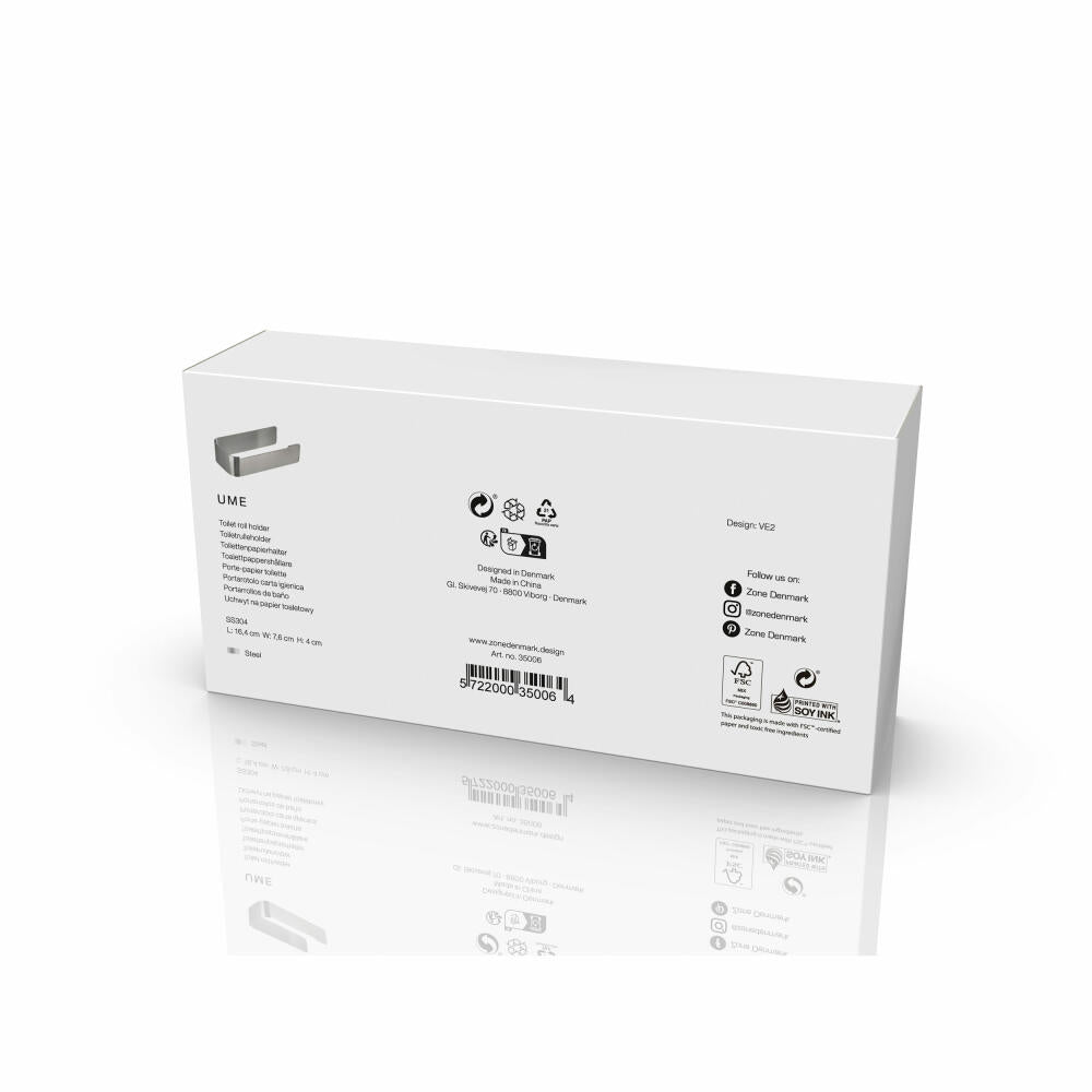 Zone Denmark Toilettenpapierhalter Ume Stahl, Edelstahl, Silberfarben, 35006