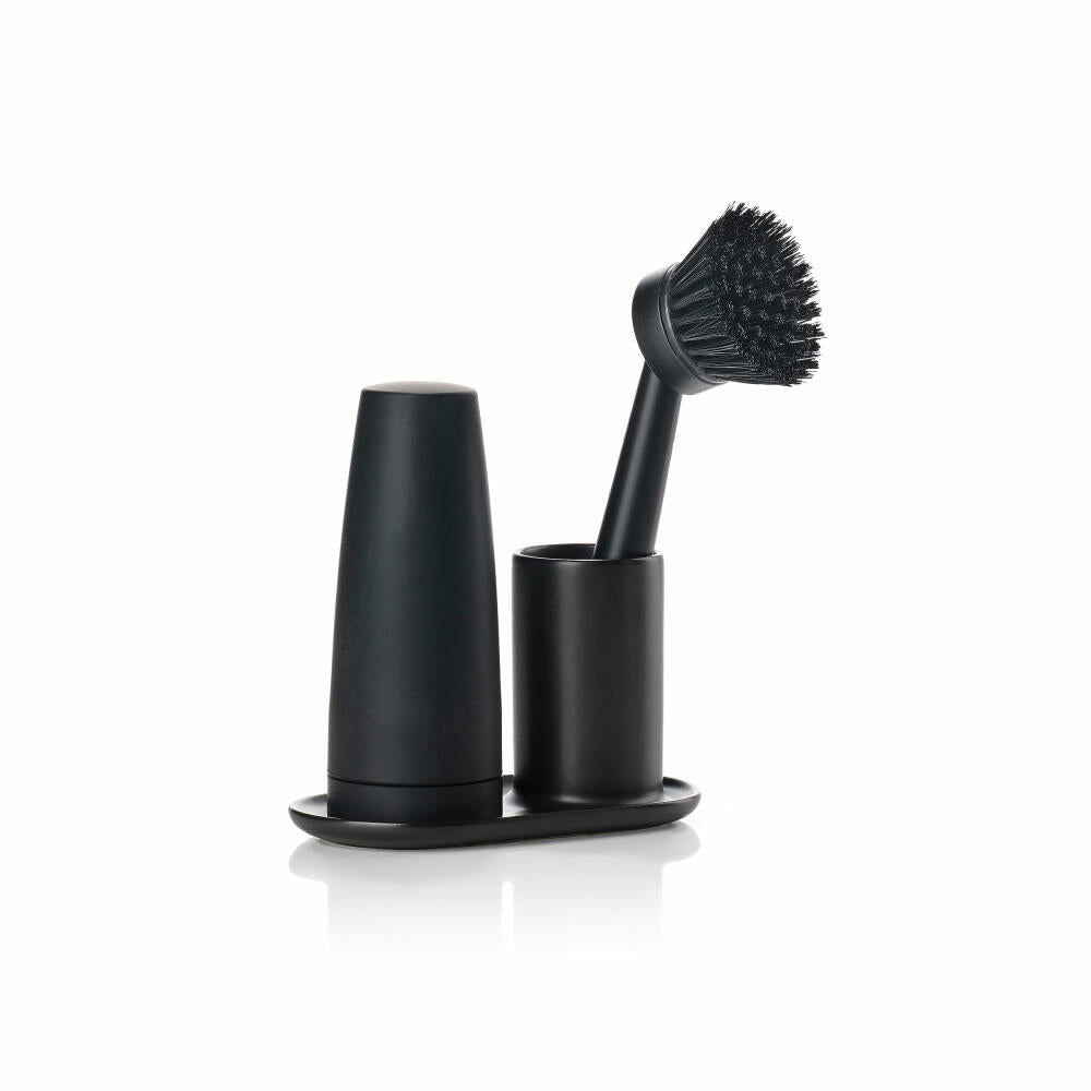 Zone Denmark Dishwashing Set Singles, 3-piece, Soap Dispenser, Dish Brush, Utensil Holder, Ceramic, Black, 332056