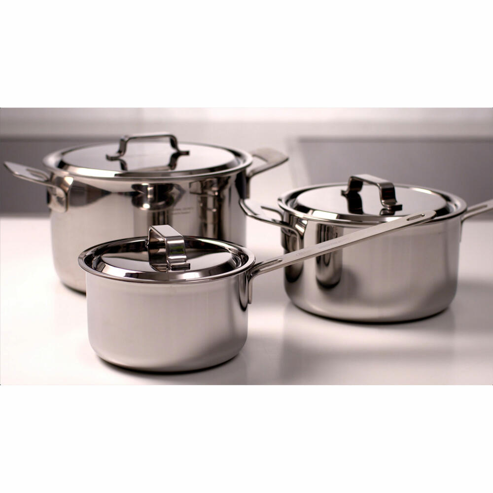 Professional Secrets Kitchen Kochtopf mit Deckel, Koch Topf, Stieltopf, Stiel Topf, 5-ply Stahl / Aluminium, Silberfarben, Ø 16 cm, 1.5 L, 1022