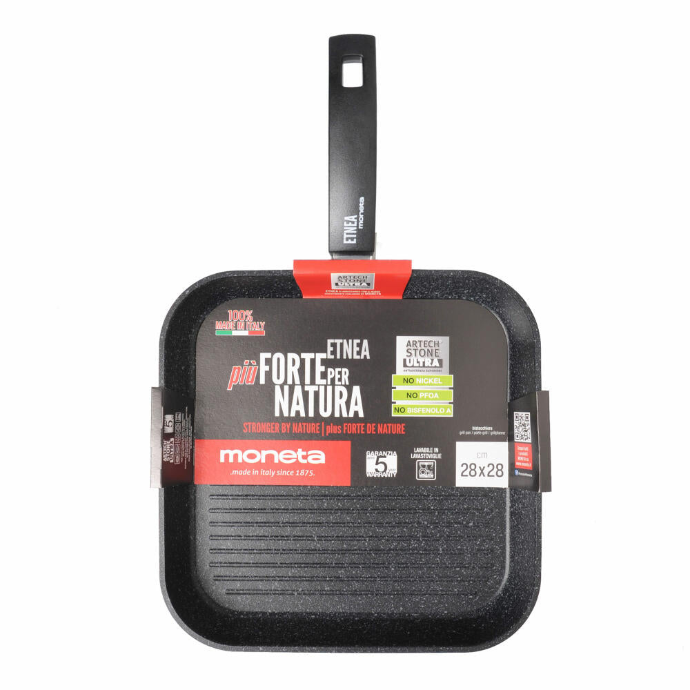 Moneta Etnea Grillpfanne, Grill Pfanne, Bratpfanne, Rechteckig, Artech Stone Ultra Beschichtung, Aluminium, 28 cm, 0008651428