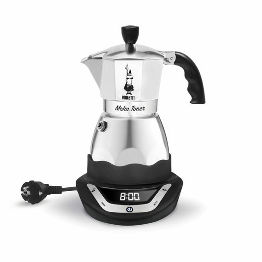 Bialetti Espressokocher Moka Timer 6 Tassen, Elektrischer Espresso Kocher, Kaffee, Kanne, Silber-Schwarz, 270 ml, 6092