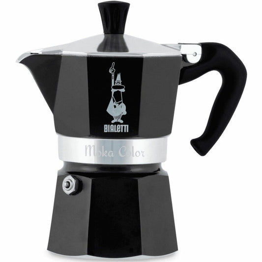Bialetti Espressokocher Moka Express Color für 3 Tassen, Espresso, Espressokanne, Kaffeebereiter, Aluminium, Schwarz, 130 ml, 4952