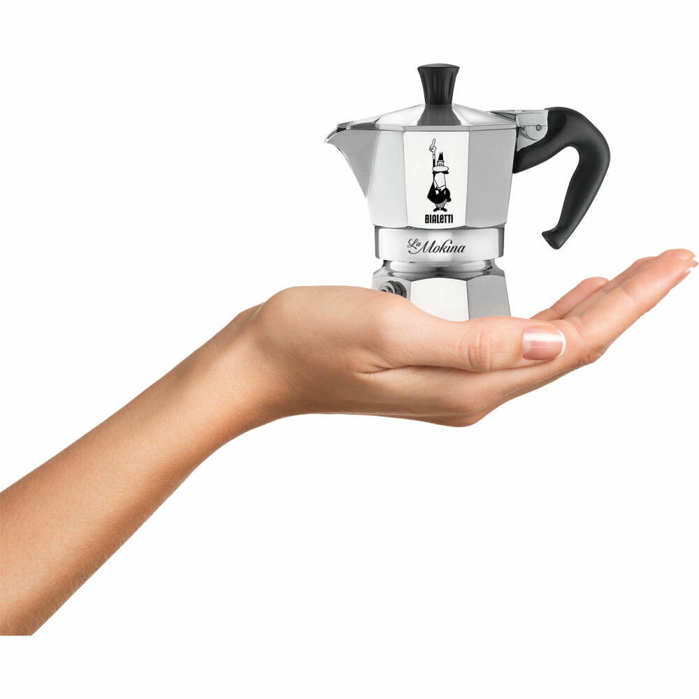 Bialetti Espressokocher Moka Express La Mokina, 1 Tasse, Espresso, Espressokanne, Kaffeebereiter, Aluminium, Silber, 40 ml, 2380