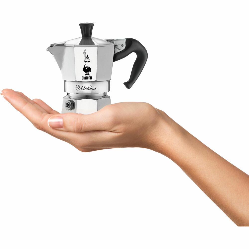 Bialetti Espressokocher Moka Express La Mokina, 1 Tasse, Espresso, Espressokanne, Kaffeebereiter, Aluminium, Silber, 40 ml, 2380