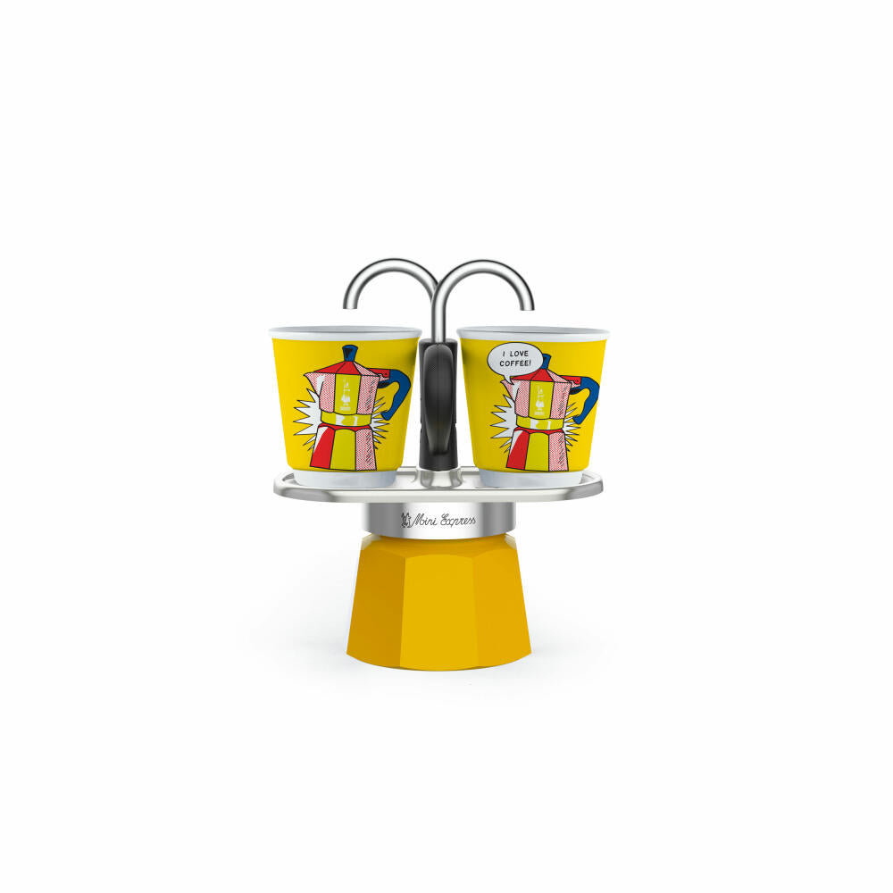 Bialetti Espresso Maker Set Mini 3-piece Express Lichtenstein for 2 cups, espresso, espresso pot, coffee maker, colorful, 90 ml, 1405
