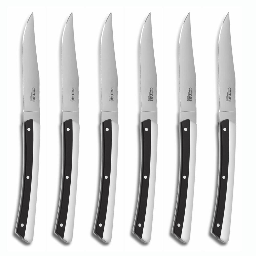 Comas Steakmesser K2 Black 6er Set, Fleischmesser mit zweifarbigem Griff, Edelstahl, Acryl, Schwarz, 22.5 cm, 5278