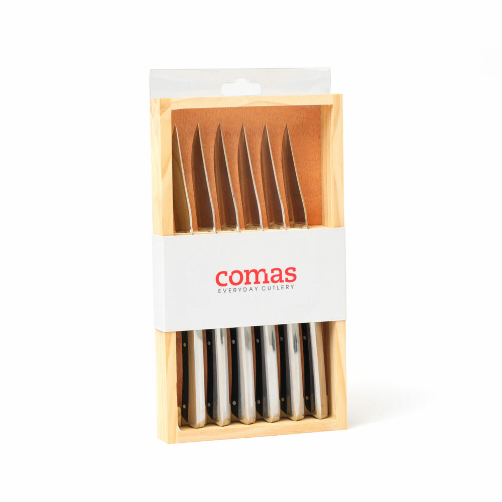 Comas Steakmesser K2 Black 6er Set, Fleischmesser mit zweifarbigem Griff, Edelstahl, Acryl, Schwarz, 22.5 cm, 5278