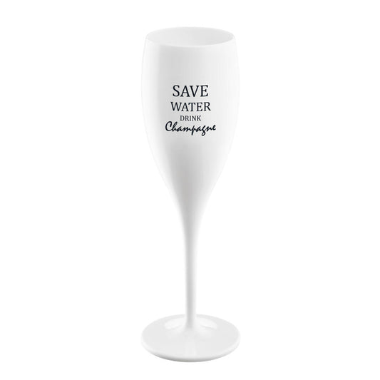 Koziol Cheers No. 1 Save Water Drink Champagne Superglas mit Druck, Sektglas, Champagnerglas, Trinkglas, Glas, Cotton White, 100 ml, 3436525