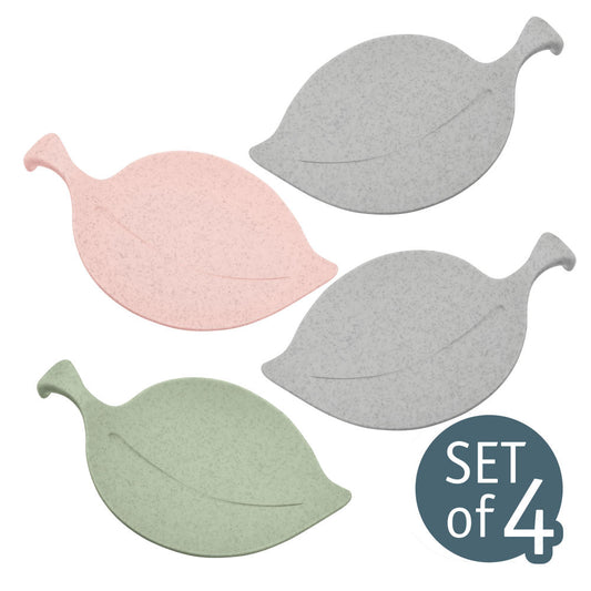 Koziol Leaf-On Schale, 4er Set, Schälchen, Snackschale, Dekoschale, Blattform, Kunststoff, Organic Green / Organic Grey / Organic Pink, 14.3 cm, 3556317