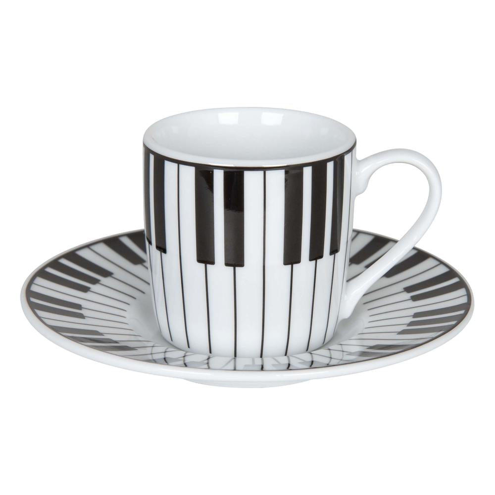 Könitz Piano Espresso, Espressotasse, Tasse, Untertasse, Kaffeetasse, Porzellan, Weiß / Schwarz, 85 ml, 11 5 053 2302