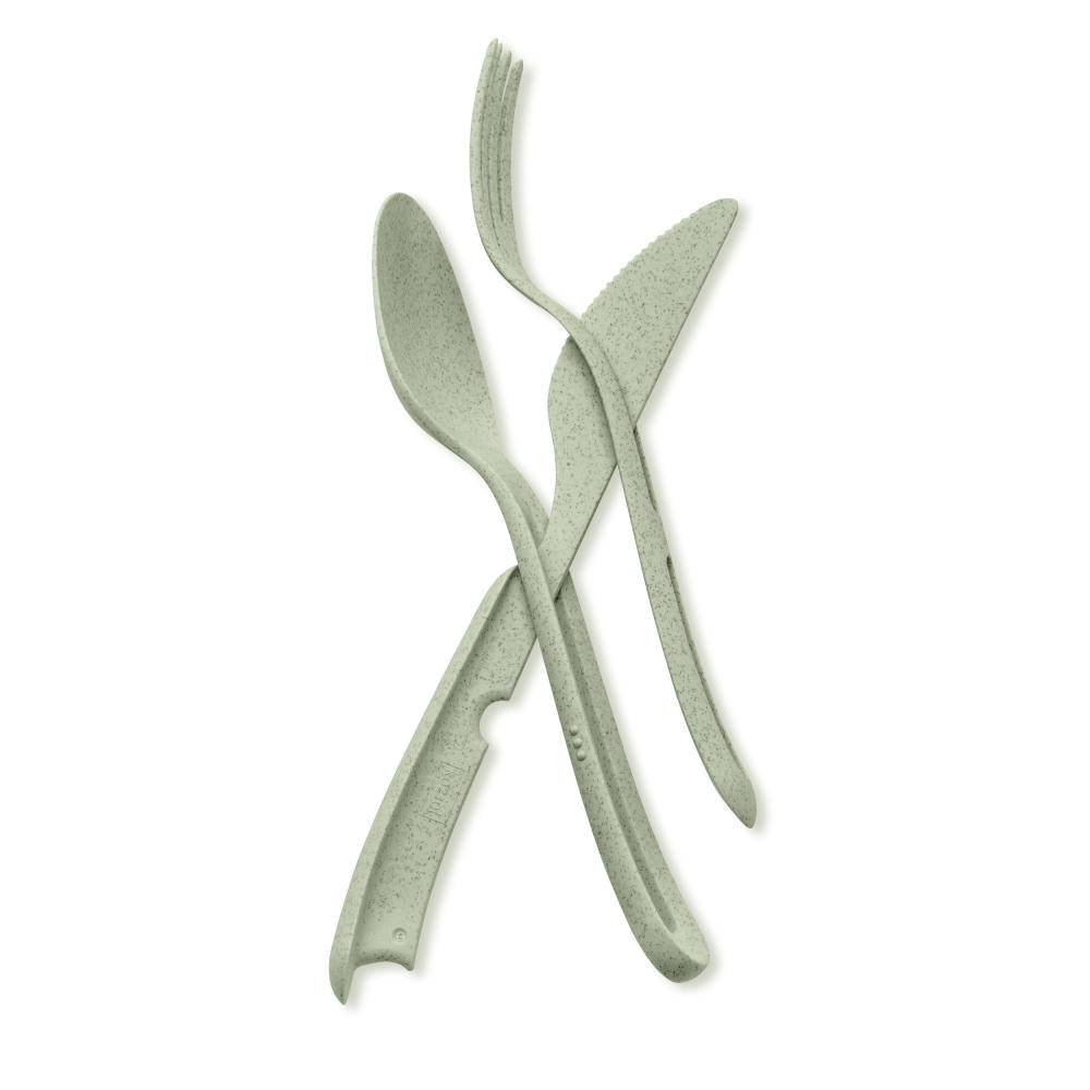 Koziol Klikk Besteck-Set, 3-tlg., Löffel, Gabel, Messer, Besteck, Kunststoff, Organic Green, 22.2 cm, 4003668