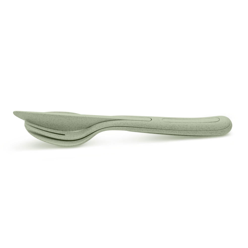 Koziol Klikk Besteck-Set, 3-tlg., Löffel, Gabel, Messer, Besteck, Kunststoff, Organic Green, 22.2 cm, 4003668