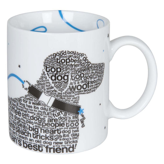Könitz Criss Cross Animals Dog Mug, Coffee Mug, Coffee Cup, Coffee Cup, Tea Cup, Porcelain, White / Black / Blue, 300 ml, 11 1 002 2304