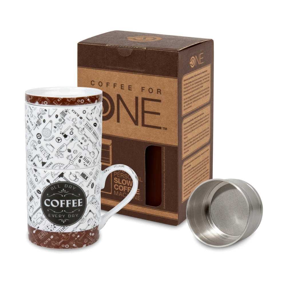 Könitz Coffee Talk Coffee For One Kaffeefilterset, 3-tlg., Becher, Tasse, Aufsatz, Edelstahlfilter, Porzellan, 370 ml, 11 5 618 2278