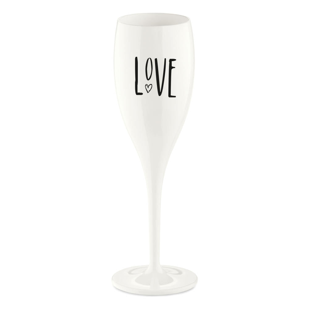 Koziol Cheers Love Sektglas mit Druck, Sekt Glas, Champagnerglas, Proseccoglas, Weiß, 19.1 cm, 3780525