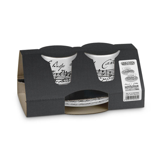 Könitz Coffee Cantata Espresso Geschenkset, 4-tlg., 2 Espresso Tassen mit Untertasse, Porzellan, 85 ml, 11 5 054 0637
