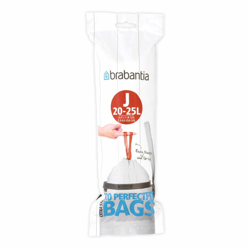 Brabantia Müllbeutel PerfectFit, Abfallbeutel, Beutel, Codierung J, Weiß, 23 L, 20 Stück, 115585