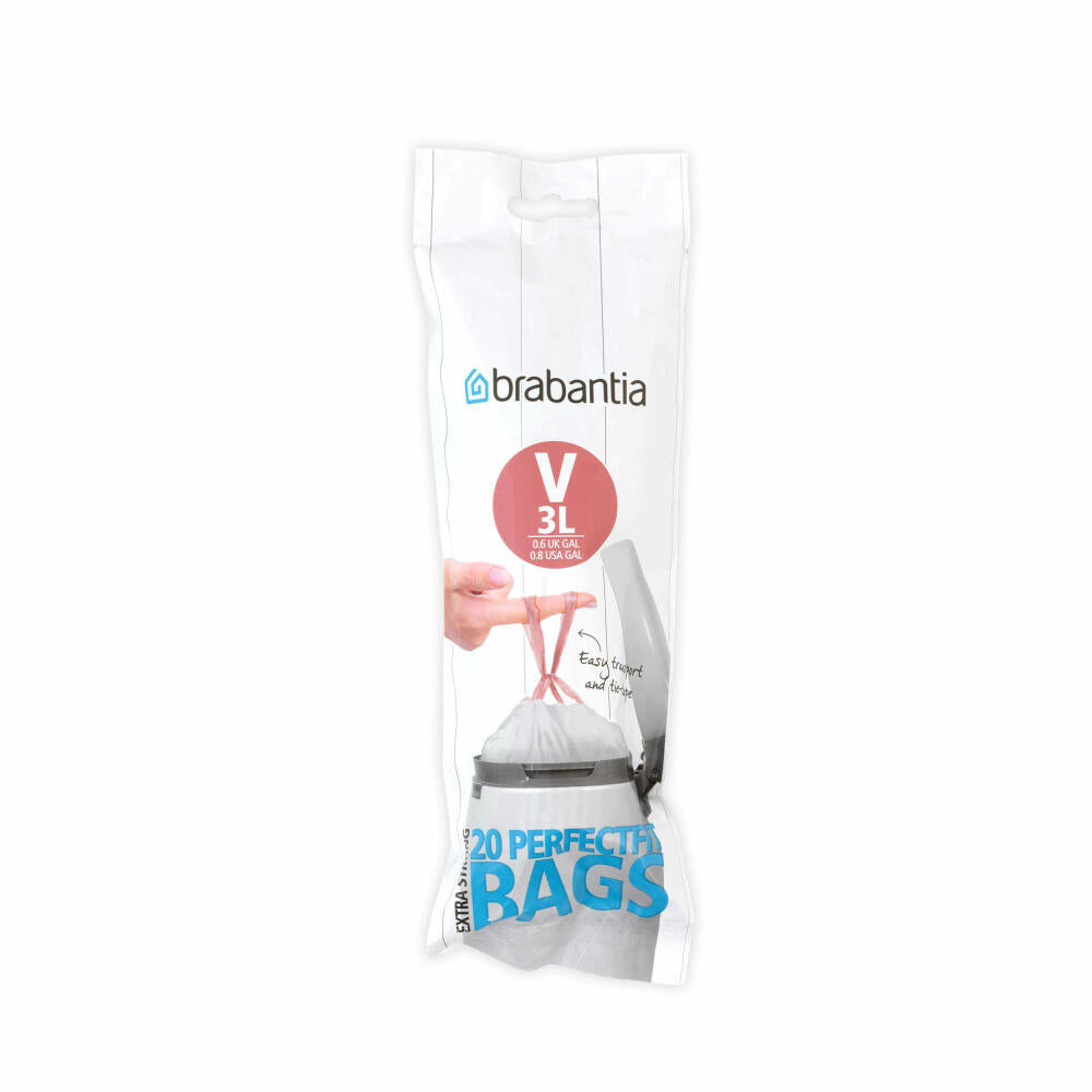 Brabantia Müllbeutel PerfectFit, Abfallbeutel, Beutel, Codierung V, Weiß, 3 L, 20 Stück, 116582