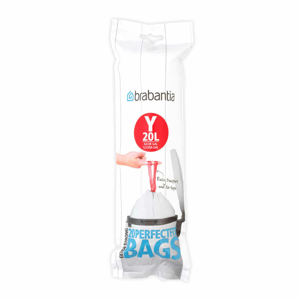 Brabantia Müllbeutel PerfectFit, Abfallbeutel, Beutel, Codierung Y, Weiß, 20 L, 20 Stück, 116742