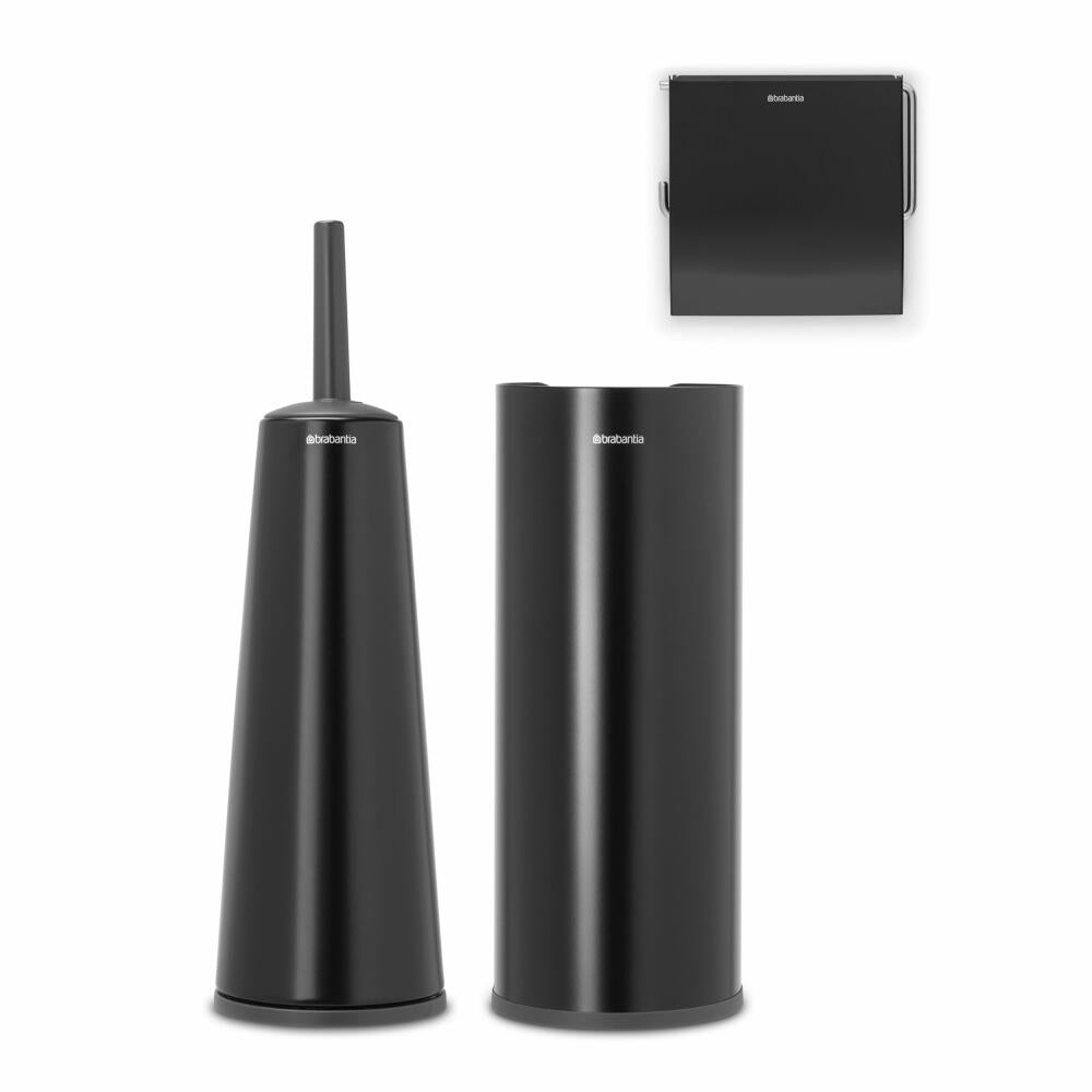 Brabantia ReNew toilet accessory set 3-piece, brush, dispenser, roll holder, steel, plastic, matt black, 280603