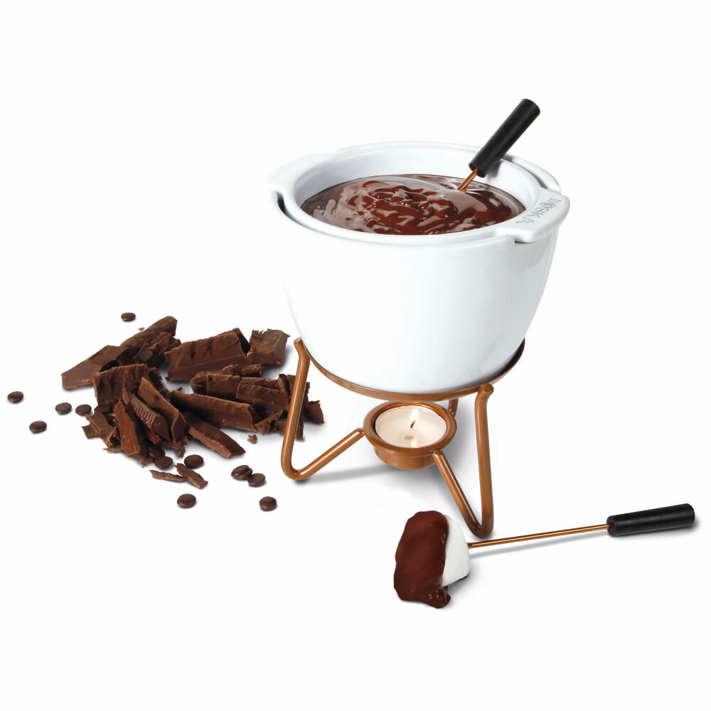 Boska Chocowares Choco Fondue Marie Schokoladenfondue-Set, 6-tlg., Schokofondue, Schokoladenfondue, Fonduetopf, Edelstahl / Keramik, Weiß / Kupfer, Ø 14 cm, 320400