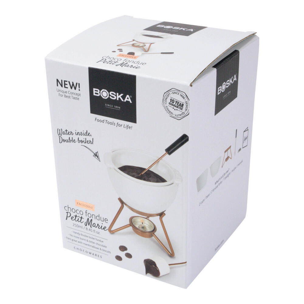 Boska Choco Fondue petit Marie, Schokoladenfondue, Fondue-Set, Fonduetopf, Keramik, Kunststoff, Edelstahl, Weiß, 250 ml, 320402