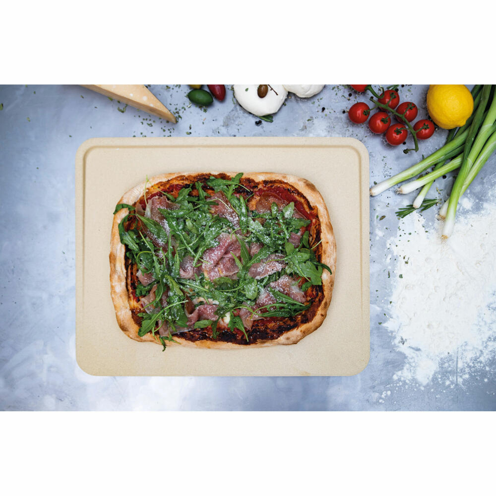 Boska Pizza Stein Deluxe Rechteckig, Pizzastein, Pizza-Backstein, Pizzaplatte, Cordierit, Crème, 40 x 32 cm, 320511