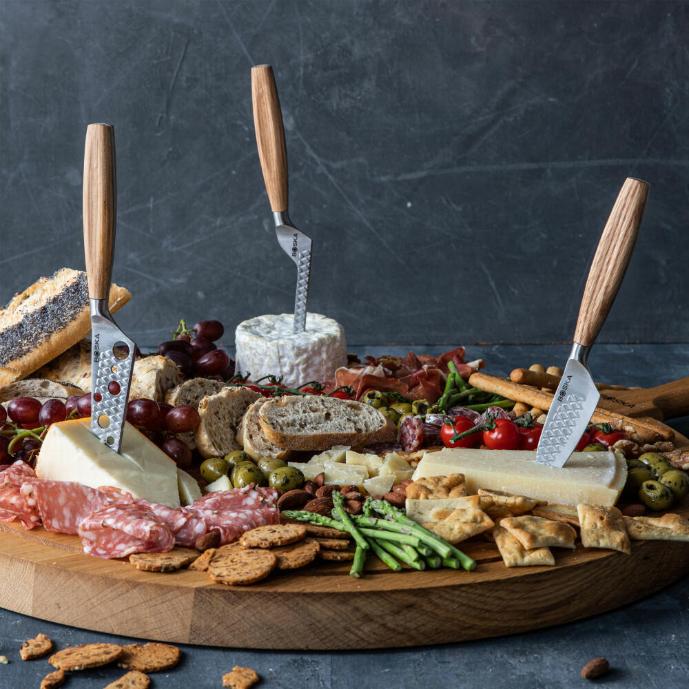 Boska Käsemesser-Set Oslo+ 3-tlg., Edelstahl, Eichenholz, Silberfarben, Braun, 320365