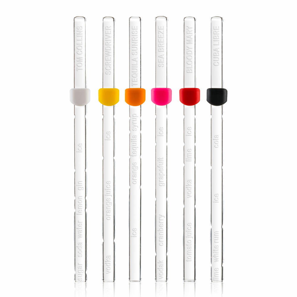 Vacu Vin recipe stick set of 6, stirring sticks with cocktail recipes and dimensions, silicone, plastic, colorful, 78600606