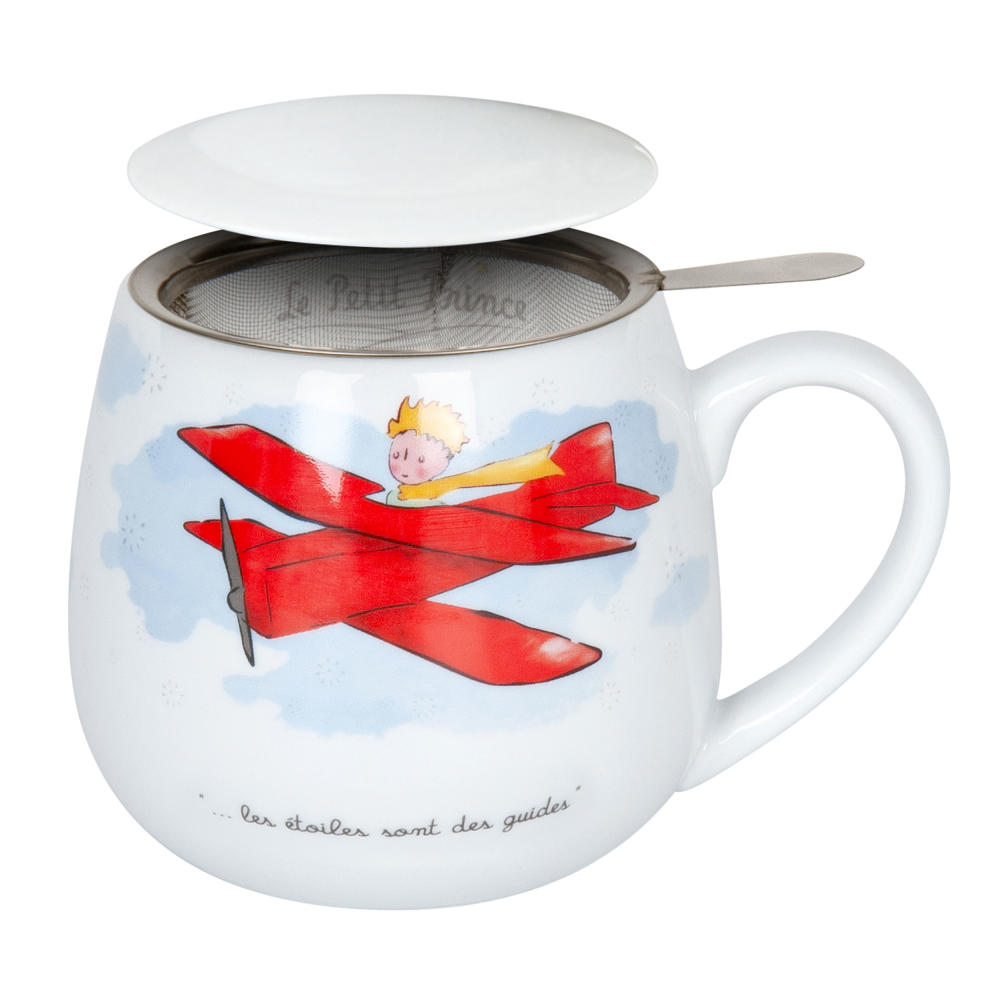 Könitz Le Petit Prince Avion Becher, Tasse, Teetasse, Französisch, mit Sieb und Deckel, Porzellan, 420 ml, 11 5 143 2317