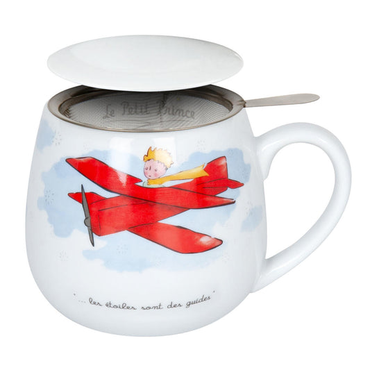 Könitz Le Petit Prince Avion Becher, Tasse, Teetasse, Französisch, mit Sieb und Deckel, Porzellan, 420 ml, 11 5 143 2317