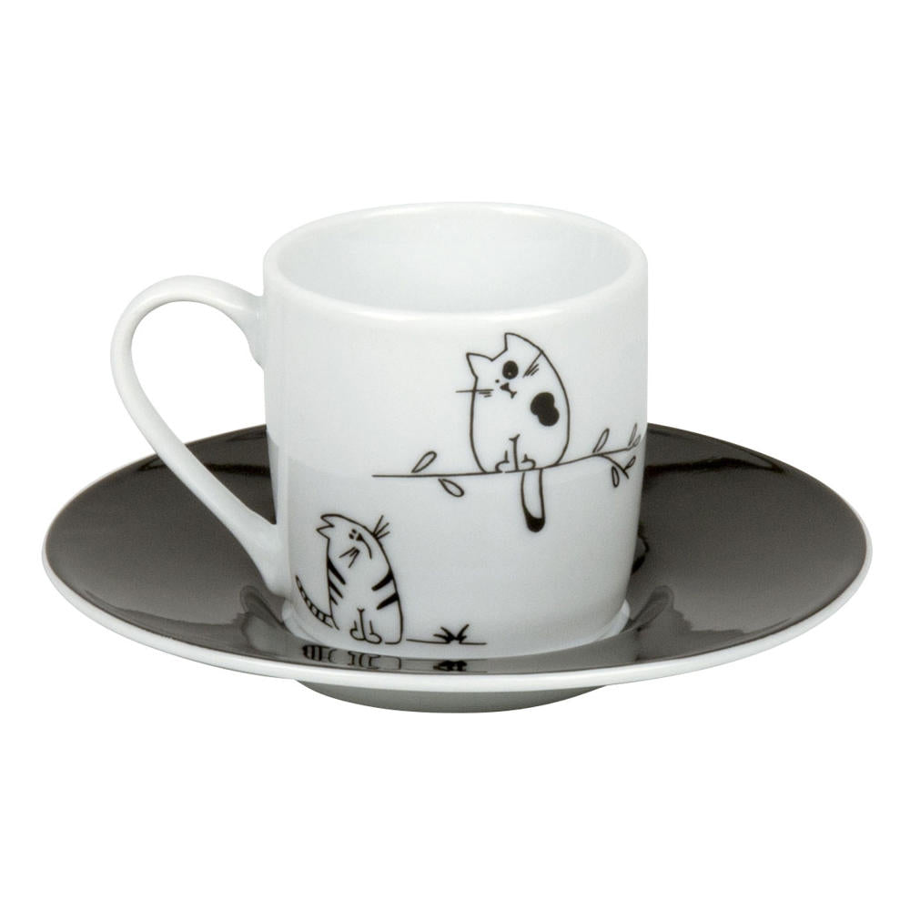 Könitz Funny Cats Espresso Set, 2-tlg., Espresso Tasse, Becher, Untertasse, Porzellan, Katzen, 85 ml, 11 5 053 2075