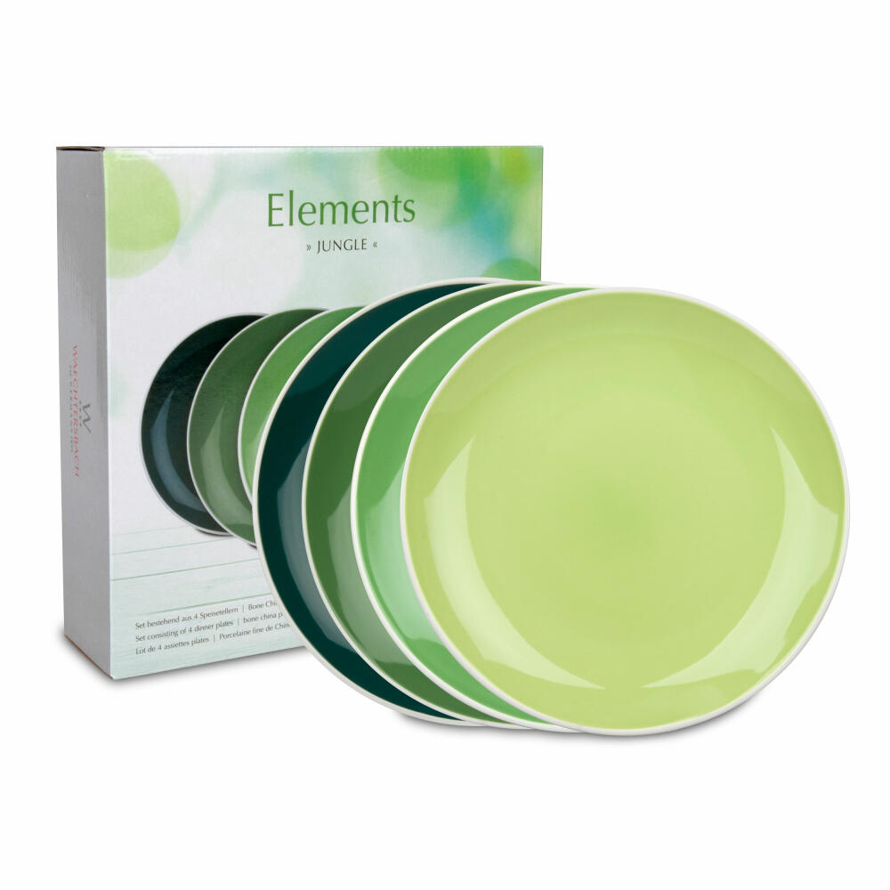 Waechtersbach Elements Jungle Teller 4er Set, Speiseteller, im Geschenkkarton, Bone China, Grün, Ø 27 cm, 41 5 974 1000