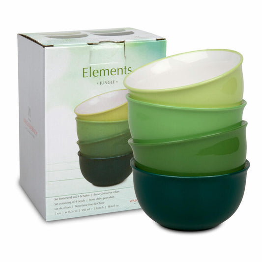 Waechtersbach Elements Jungle Müslischalen 4er Set, Schüsseln, Schalen, im Geschenkkarton, Bone China, Grün, Ø 13 cm, 41 5 972 1000