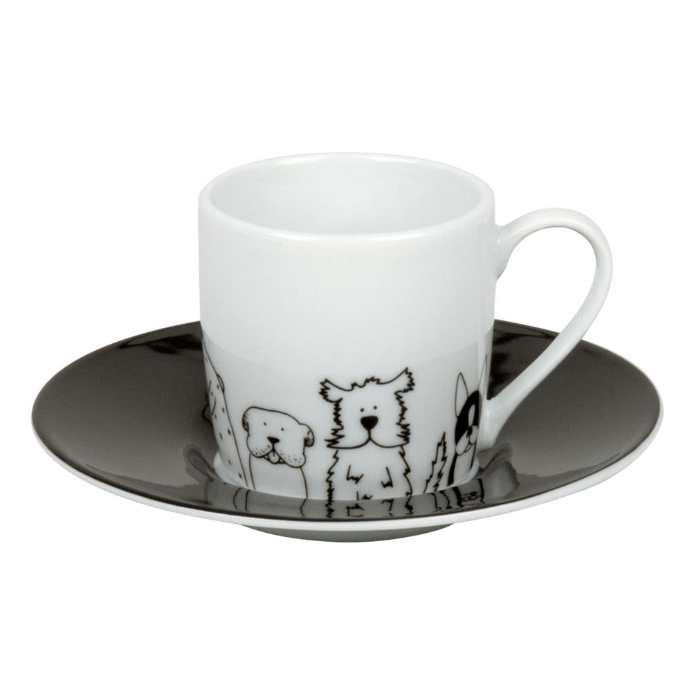 Könitz Funny Dogs Espresso Set, 2-tlg., Espresso Tasse, Becher, Untertasse, Porzellan, Hunde, 85 ml, 11 5 053 2076