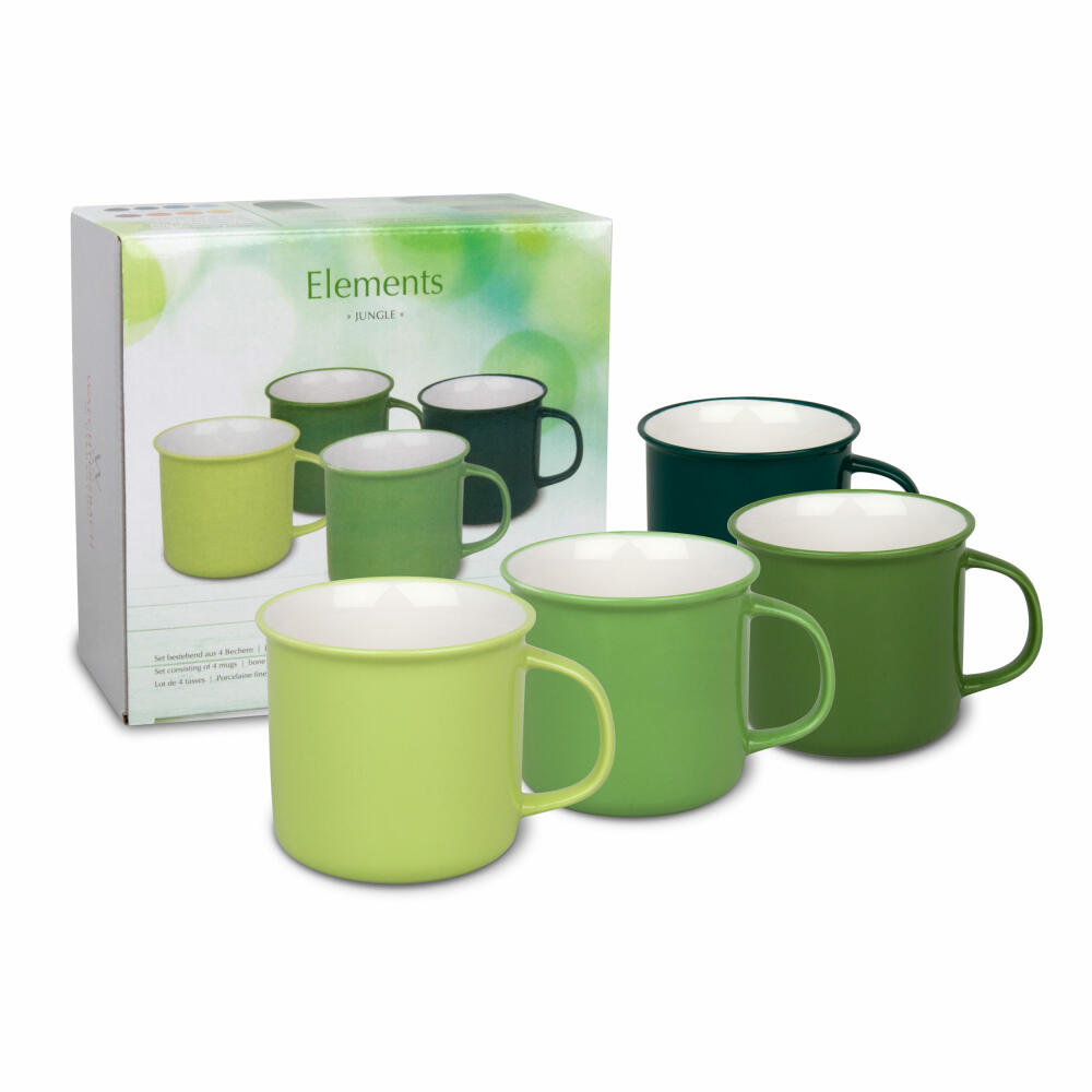 Waechtersbach Elements Jungle Mug Set of 4, Cups, Coffee Cups, in Gift Box, Bone China, Green, 380 ml, 41 5 971 1000
