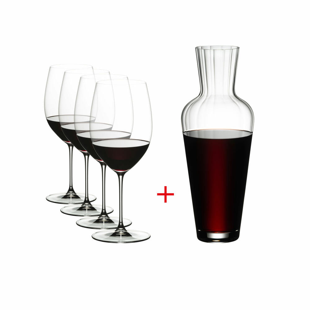 Riedel Veritas Cabernet Merlot Mosel, 5-tlg., Rotweingläser, Dekanter, Rotweinglas, 5449/0-MOS