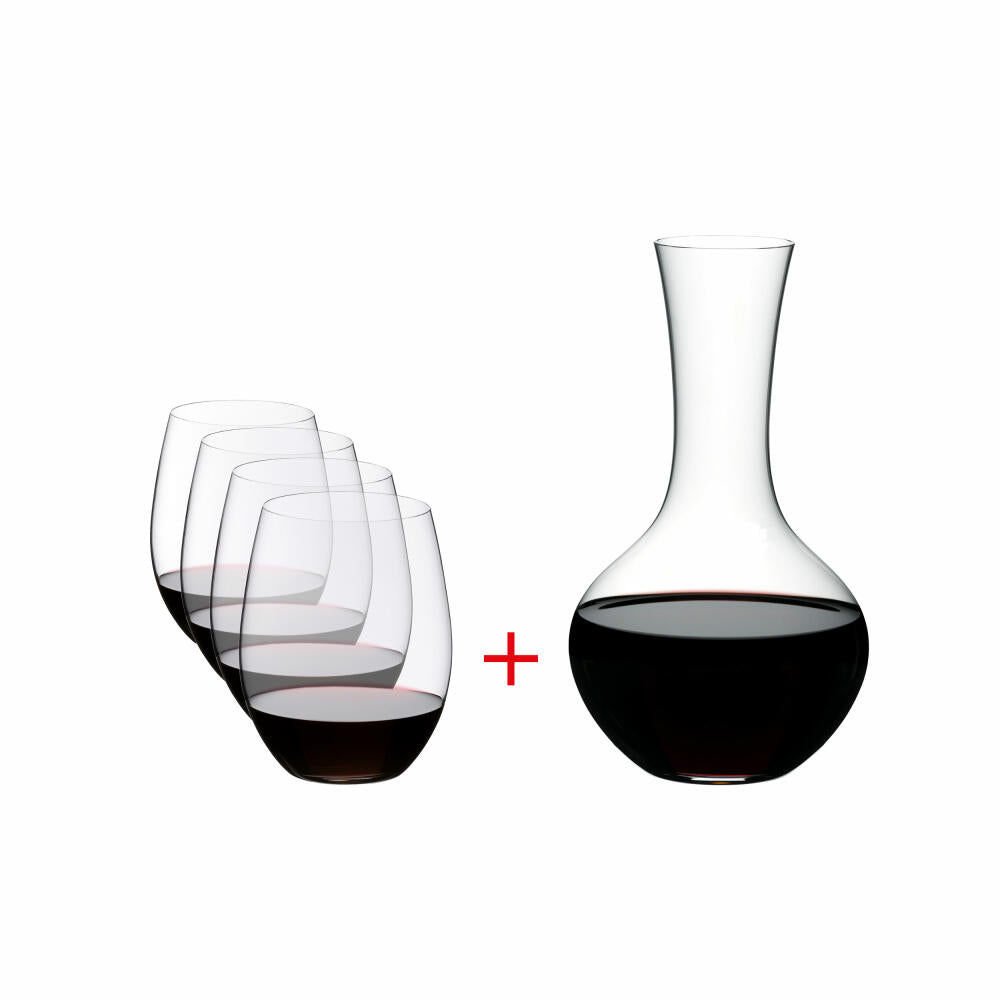 Riedel O + Geschenk, 4 Cabernet Weingläser & Dekanter Syrah, hochwertiges Glas, 5414/30