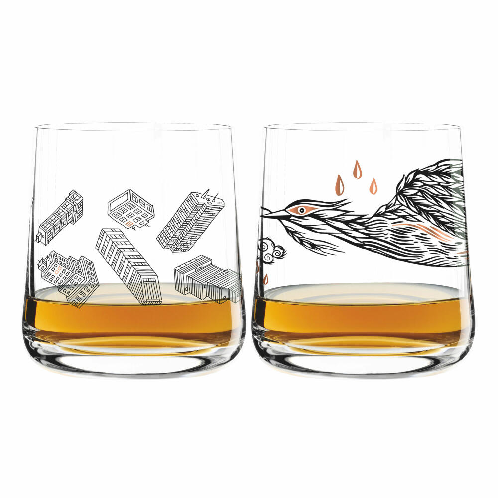Ritzenhoff Next Whisky Tumbler, 2er Set mit Reinigungstuch, Nr. 4, 25 Jahre, Olaf Hajek, Vasco Mourão, Glas, 250 ml