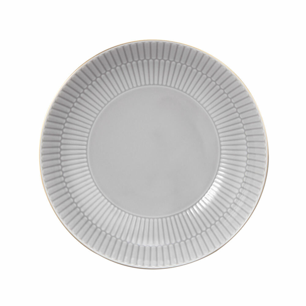 Seltmann Weiden Suppenteller Rund Amina Silbergrau Goldrand, Speiseteller, Porzellan, Grau, 21.2 cm, 001.776125