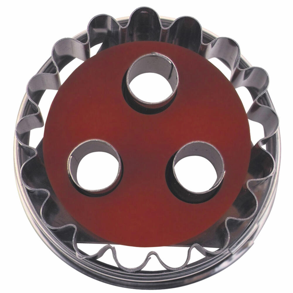 Städter Linzer-Ausstecher mit Auswerfer Linzer 3-Loch, Ausstechform, Plätzchenform, Keks, Plätzchen, Zerlegbar, Edelstahl, Ø 4.8 cm, 966056