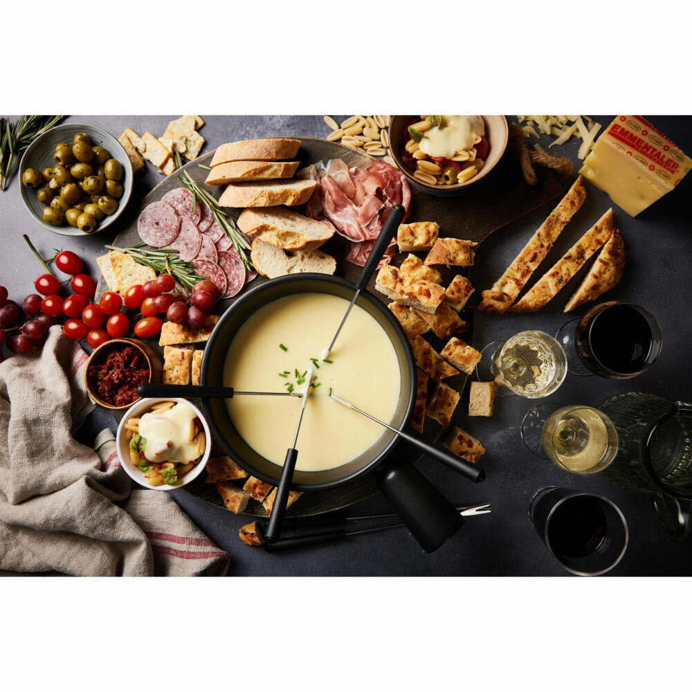 Boska Fondue Set Nero, Cheese Fondue, 9-piece, Chocolate Fondue, Cheese Accessories, 853528