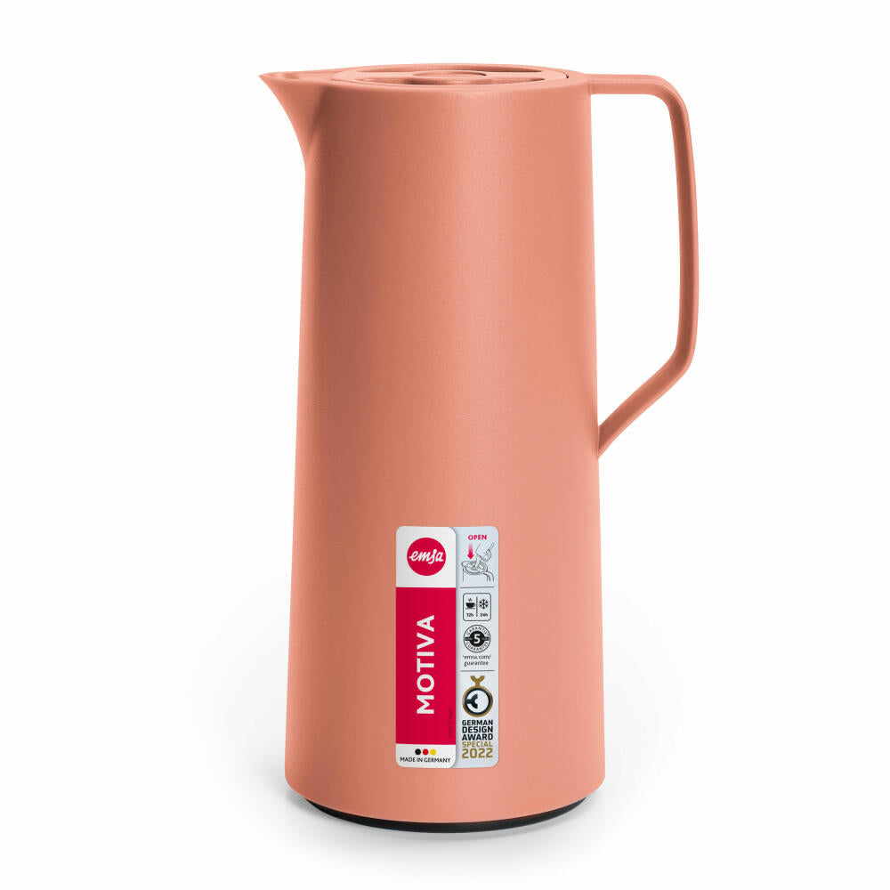 EMSA Motiva Isolierkanne, Isokanne, Kanne, Kaffeekanne, Edelstahl, Glas-Isolierkolben, Terrakotta, 1 L, N41709