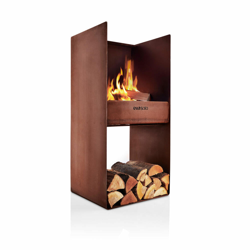 Eva Solo FireSpot Grill, Feuerschale, Holzkohlegrill, Holzkohle, Gartengrill, Feuerstelle, Cortenstahl / Edelstahl, 38 x 43 x 90 cm, 571145