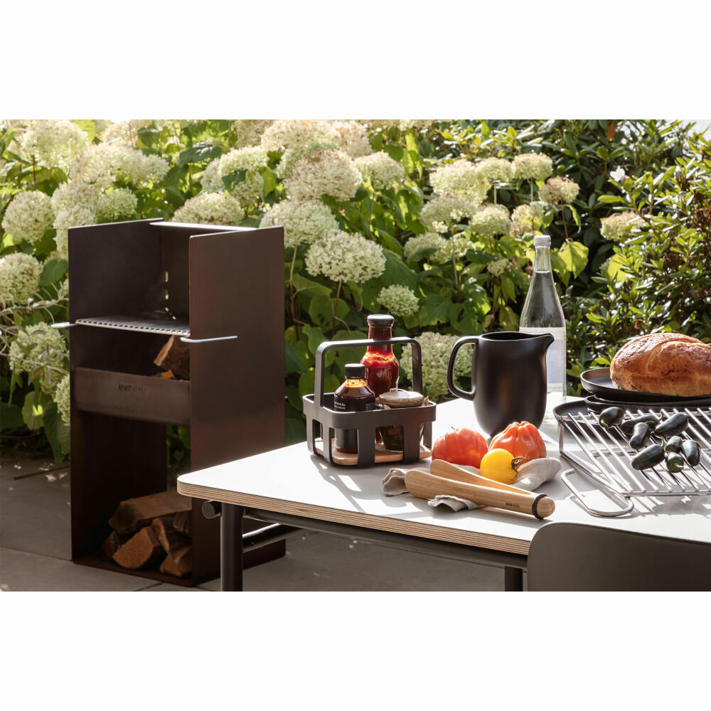 Eva Solo FireSpot Grill, Feuerschale, Holzkohlegrill, Holzkohle, Gartengrill, Feuerstelle, Cortenstahl / Edelstahl, 38 x 43 x 90 cm, 571145