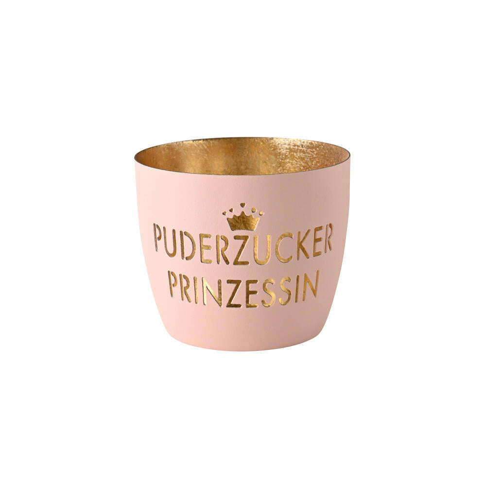 Gift Company Lantern Madras Icing Sugar Princess M, Tealight Holder, Candle Holder, Iron, Pastel Pink / Gold, H 8.5 cm, 1172504076