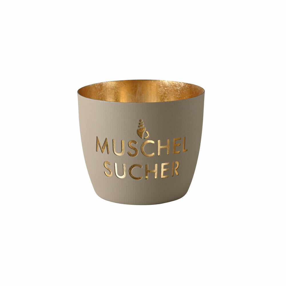 Gift Company Lantern Madras Shell Seeker M, Tealight Holder, Candle Holder, Iron, Sandstone / Gold, H 8.5 cm, 1172804029