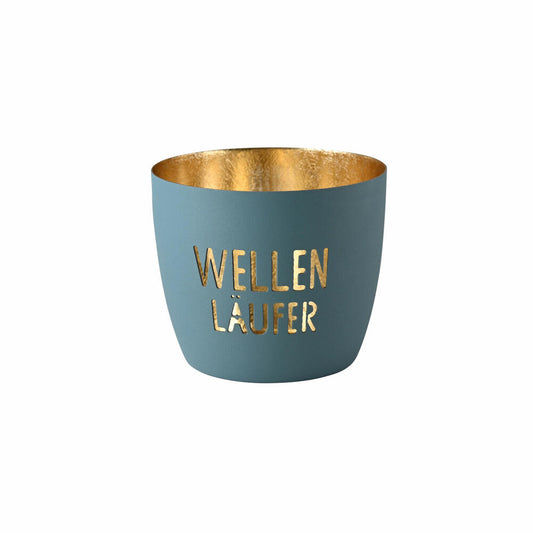 Gift Company Lantern Madras Wave Runner M, Tealight Holder, Candle Holder, Iron, Powder Blue / Gold, H 8.5 cm, 1173004063